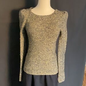 Maje brown, gray w/ metallic wool blend sweater w/ poof sleeve size 1 (Small)